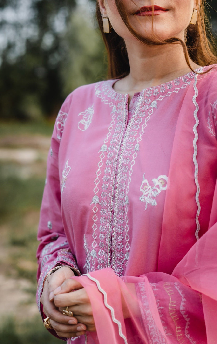 Exquisite Taffy Pink Intricate Embroidery